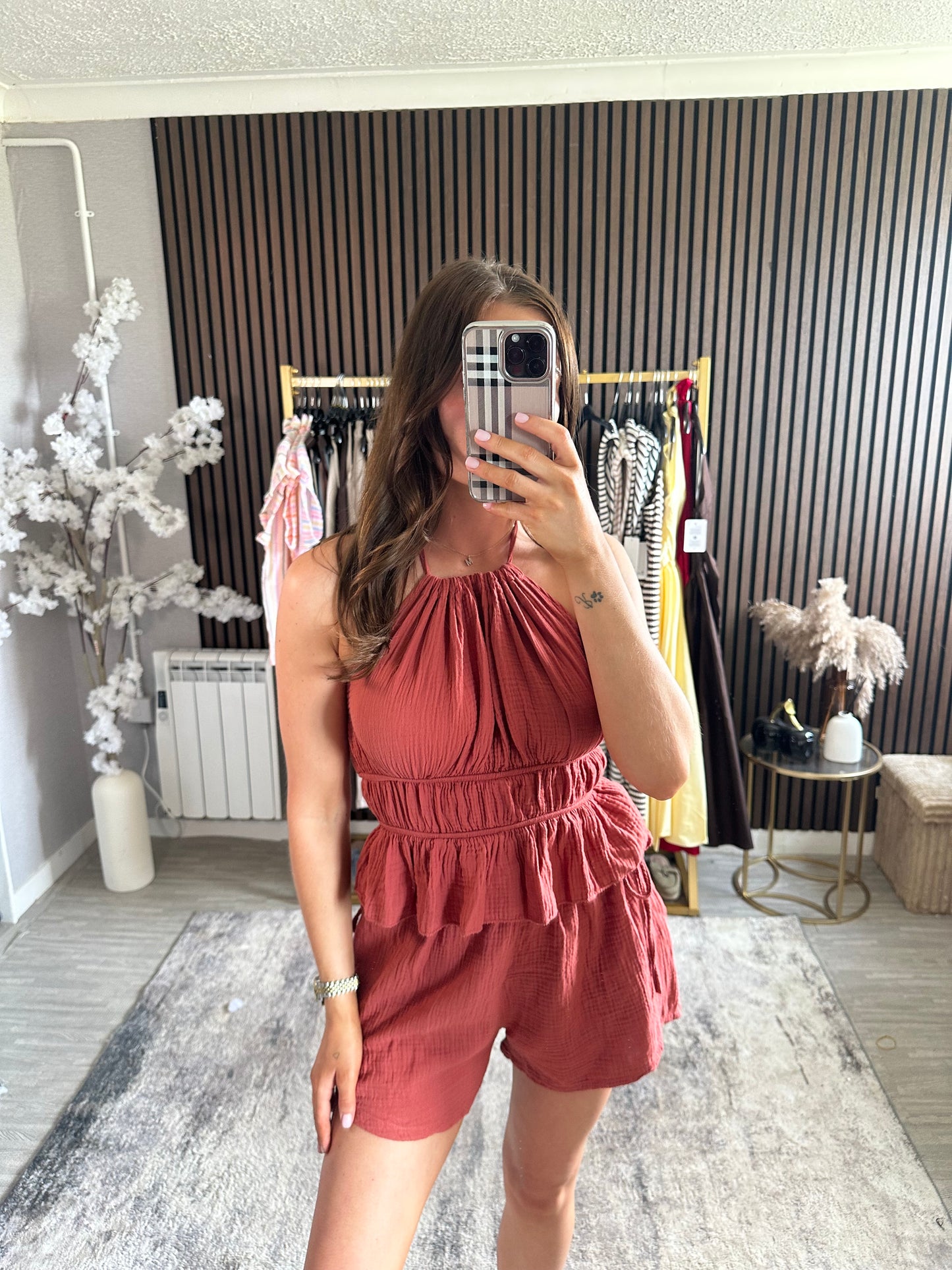 EVELYN Cheesecloth Halterneck Short Set