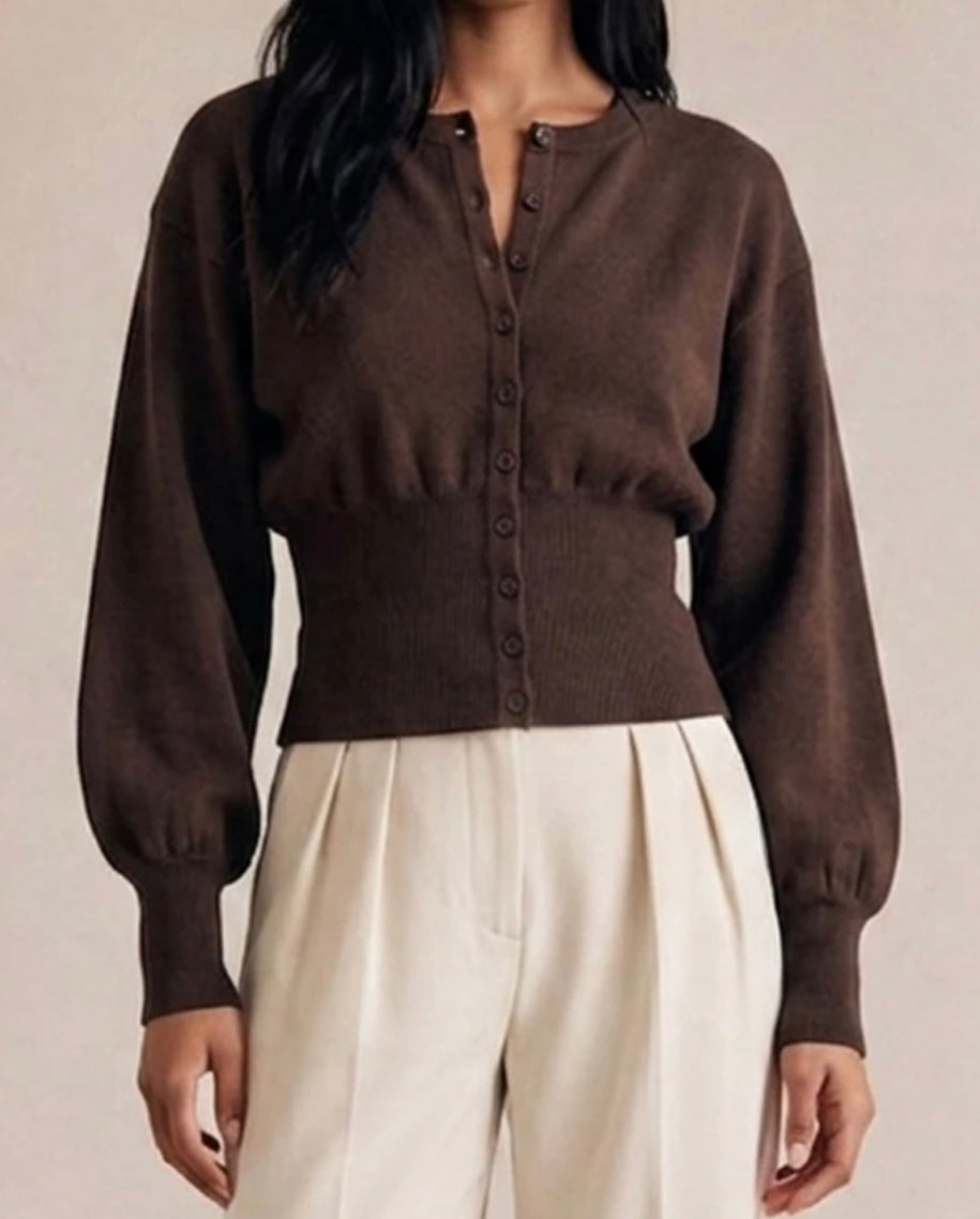 Fine Knit Cardigan With Fitted Waist