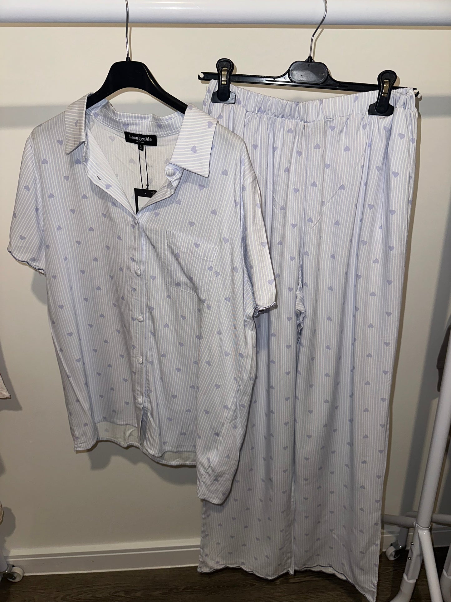 Blue Heart Stripe Short Sleeve Shirt and Trouser Set