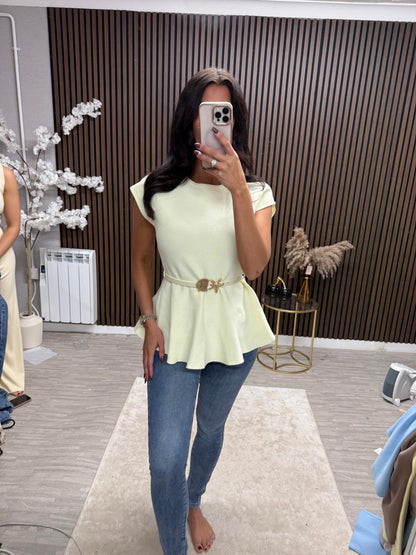 NICOLA Belted Peplum Top