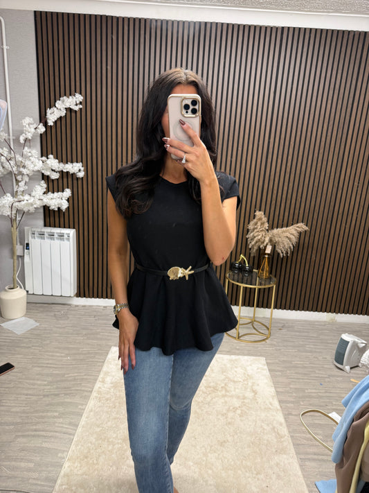 NICOLA Belted Peplum Top