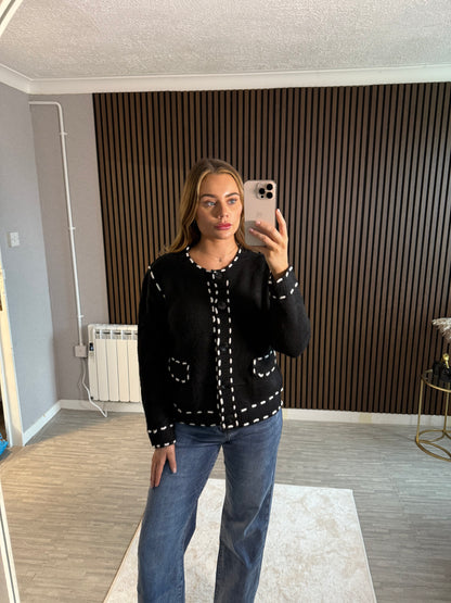 AMY - White Trim Cardigan