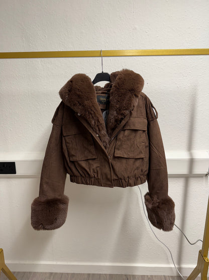 Hannah Suede Faux Fur Jacket - removable fur