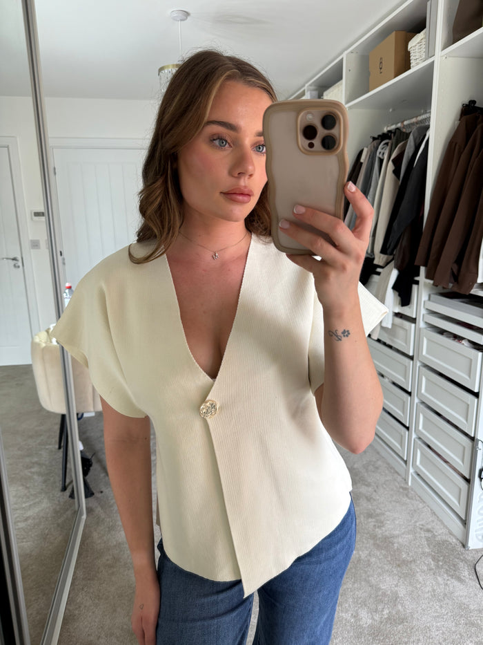 Ada Knit Top - Gold Button Detail