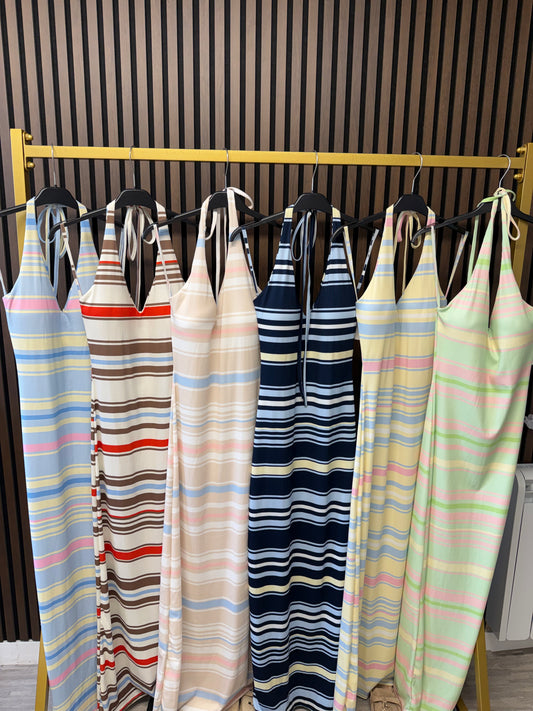 ABBIE Stripe Halterneck Dress