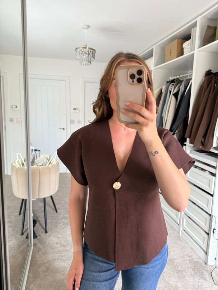 Ada Knit Top - Gold Button Detail