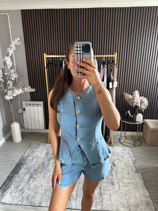 VENICE Denim Short & Waistcoat Set