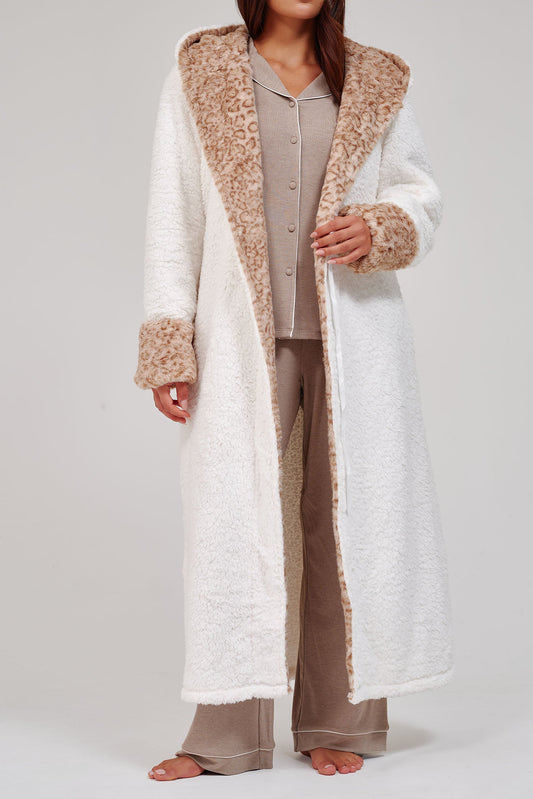 PRE-ORDER - Leopard Print Dressing Gown - Cream - 795084