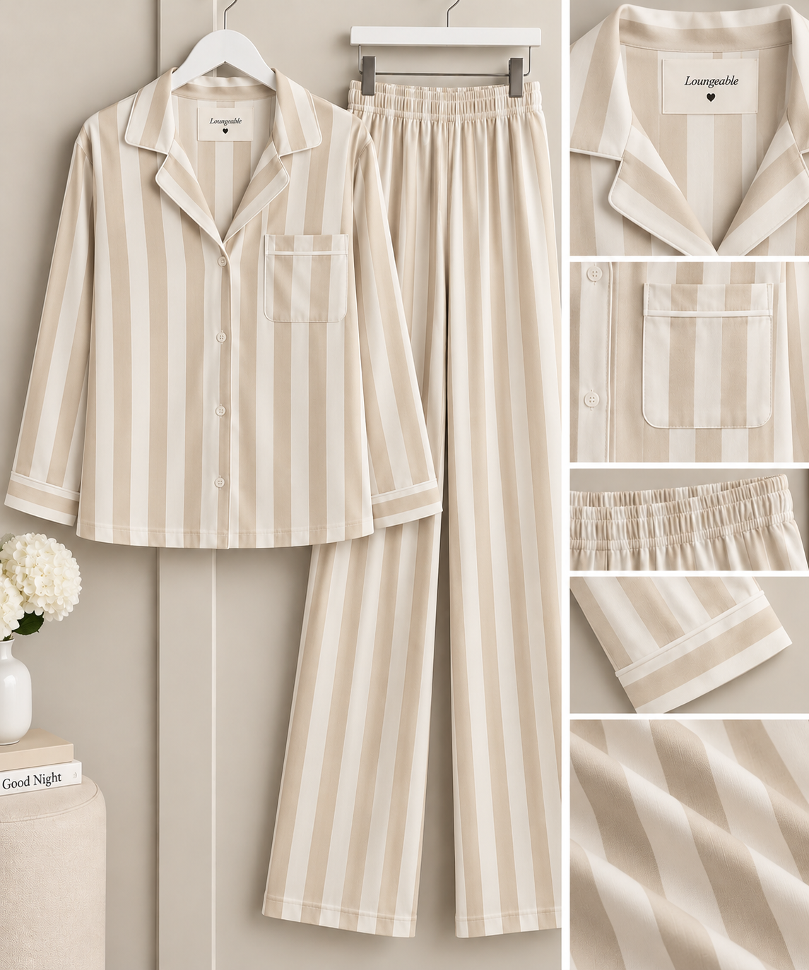PRE-ORDER - Taupe Striped Velour Pyjamas - 795106