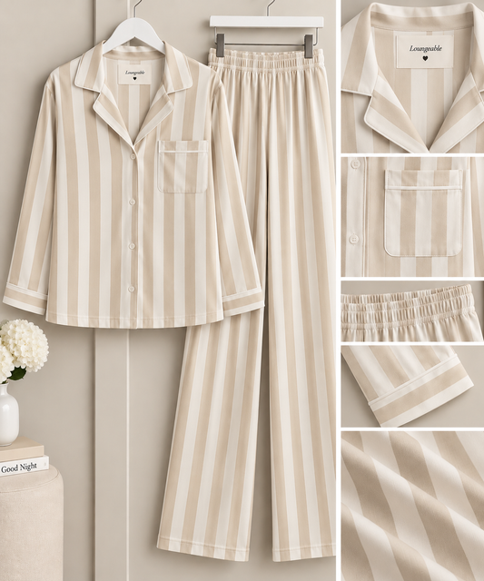 PRE-ORDER - Taupe Striped Velour Pyjamas - 795106