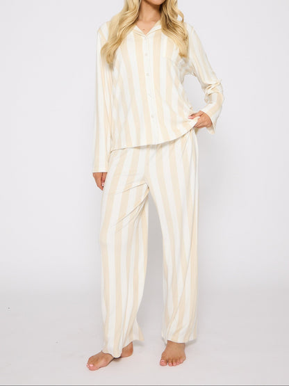 PRE-ORDER - Taupe Striped Velour Pyjamas - 795106