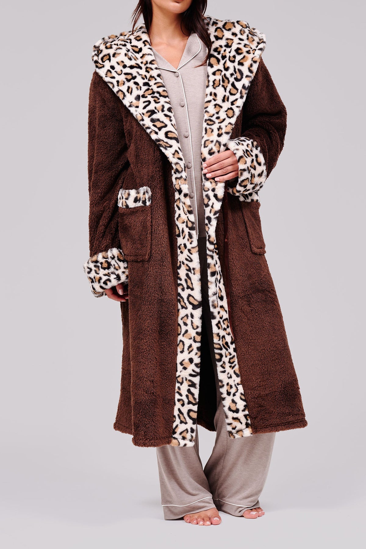 PRE-ORDER - Leopard Print Dressing Gown - Chocolate - 795158
