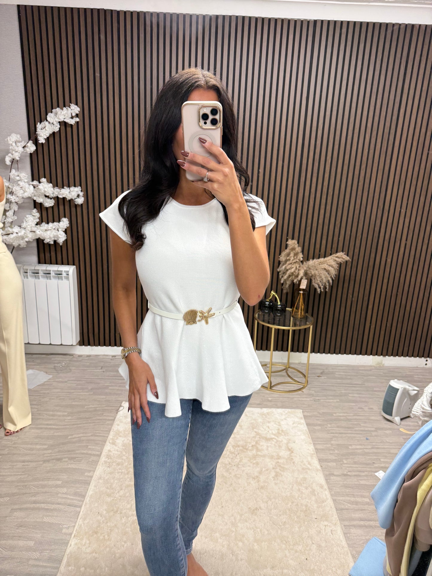 NICOLA Belted Peplum Top