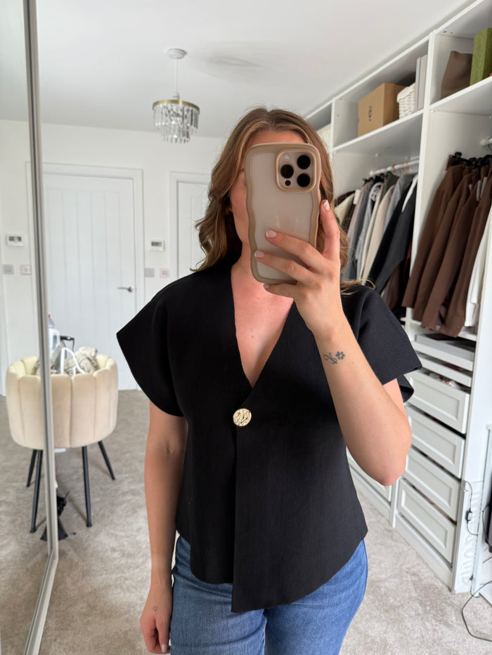Ada Knit Top - Gold Button Detail