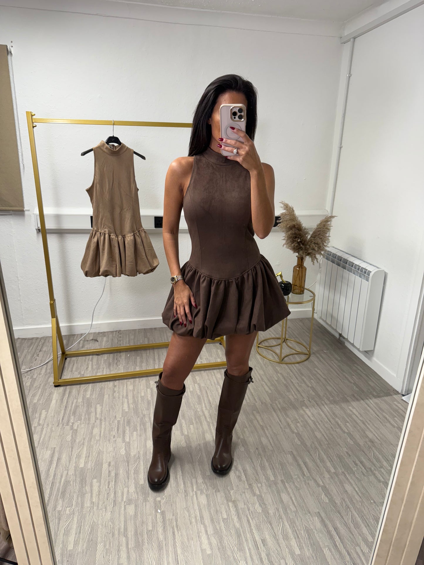 Suede Puffball Dress