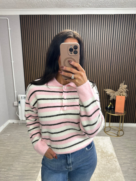 EMMIE - Knit Collar Stripe Jumper