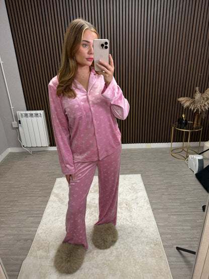Candy Pink Heart Velour Pyjamas