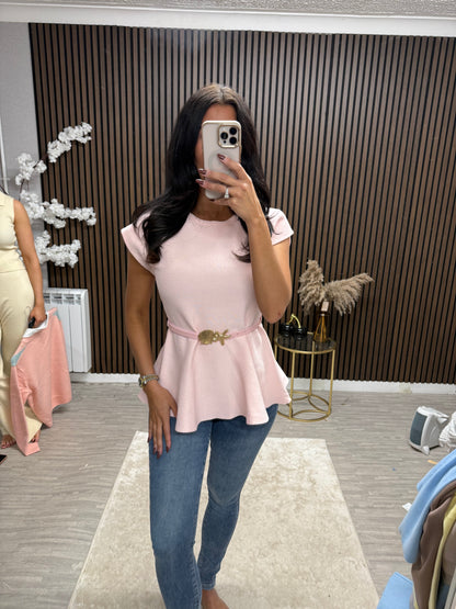 NICOLA Belted Peplum Top
