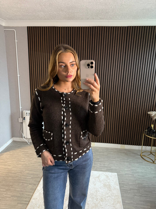 AMY - White Trim Cardigan