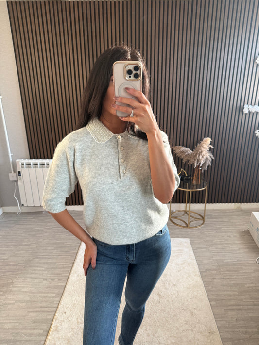 Sequin Neck Knit Top