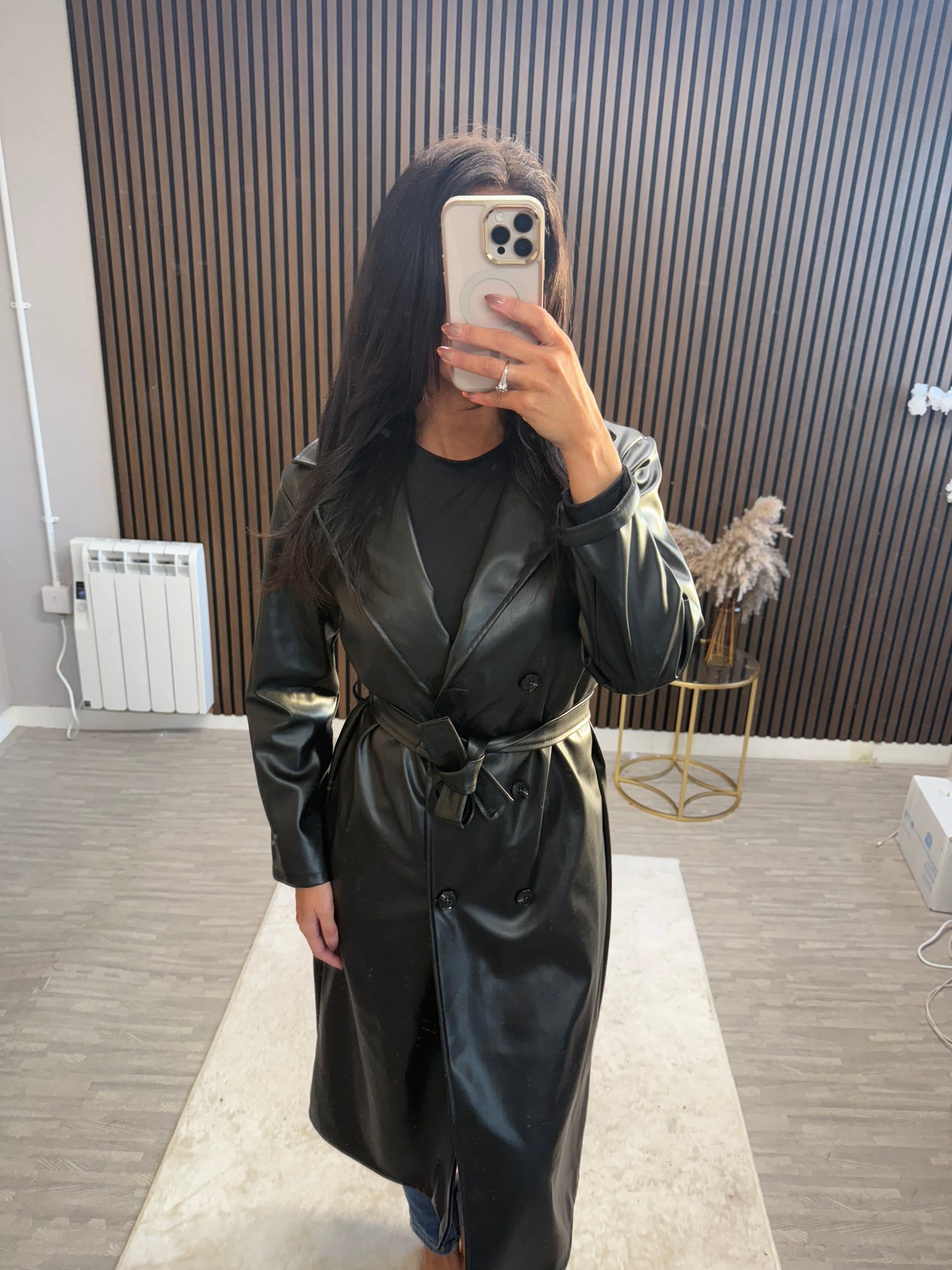 Leather Look Trench Coat