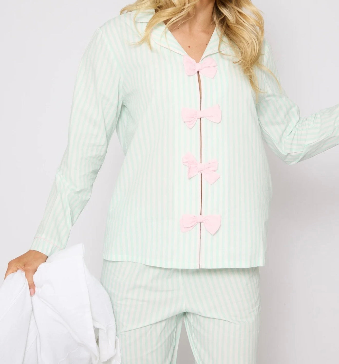 PRE-ORDER - Mint Bow Pyjamas - 100% Cotton