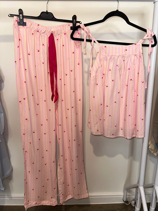 Pink Striped Palm Tie Shoulder Cami and Trouser