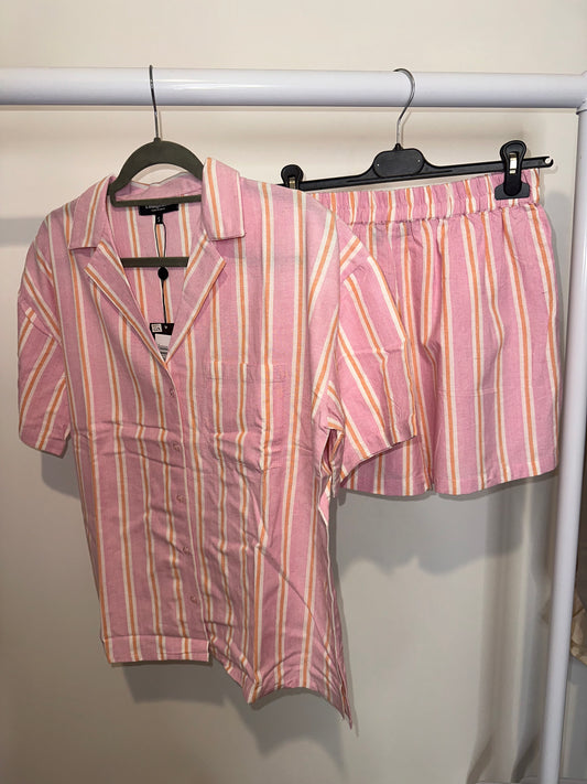 Pink Woven Traditional Short Sleeved Short Set