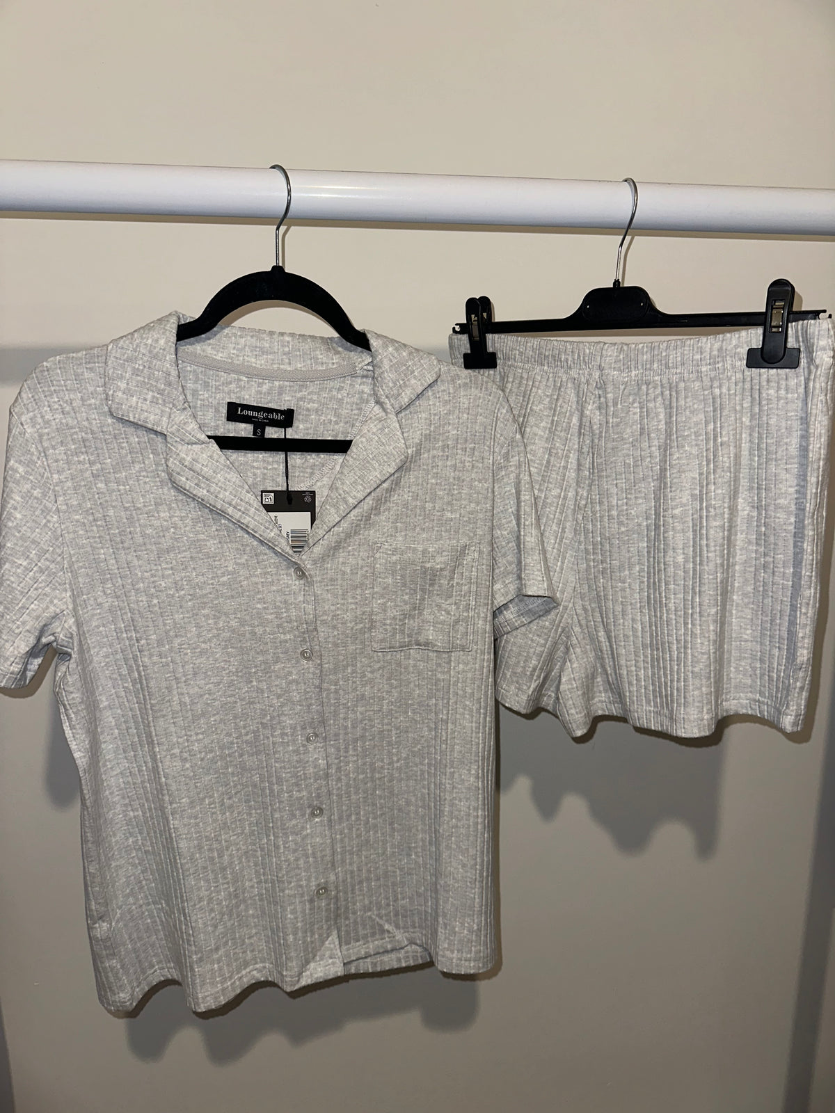 Grey Luxury Brushed Ribbed Short Sleeve and Short Set