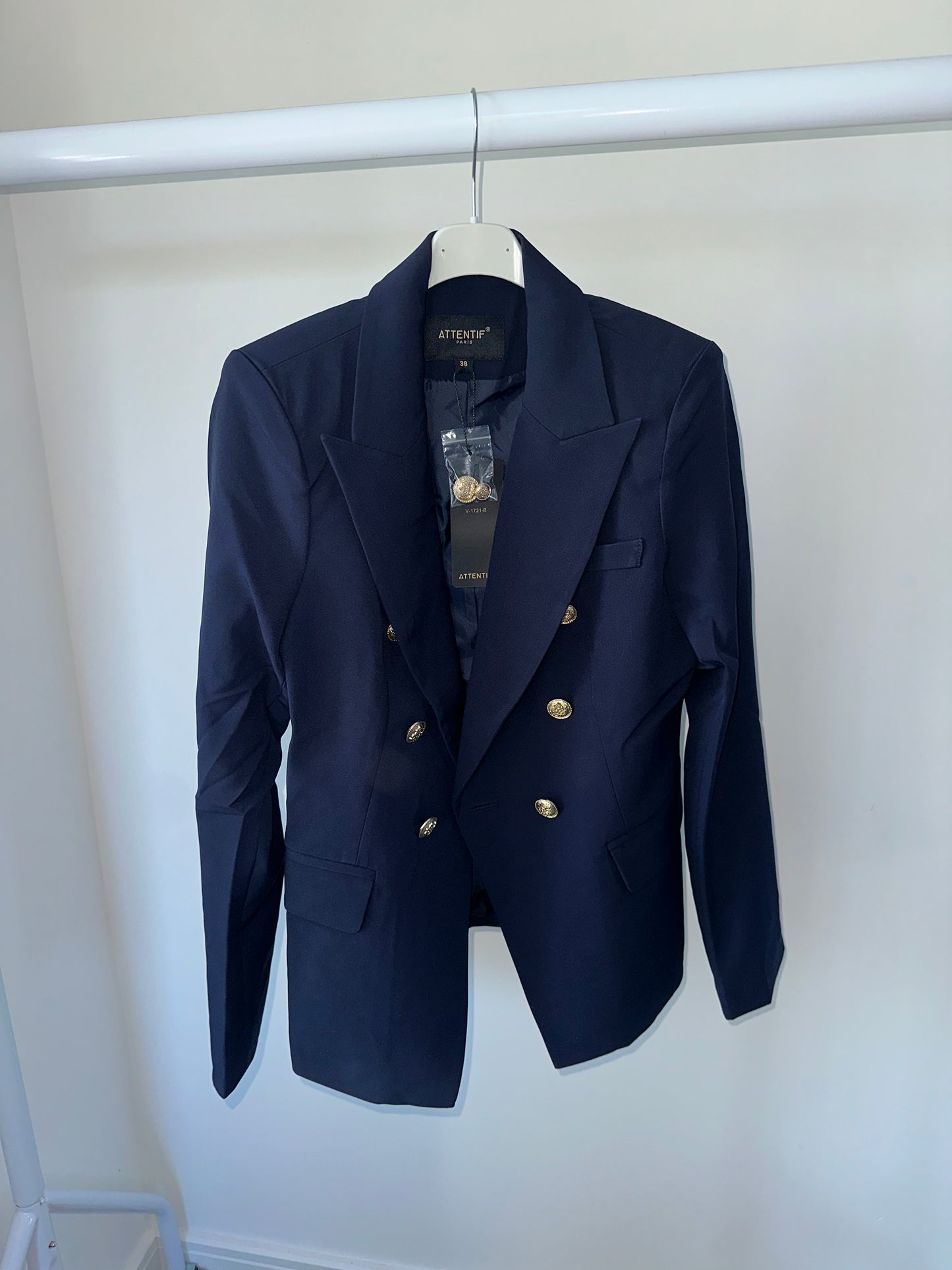 Navy Blazer Gold Button Detail