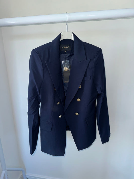 Navy Blazer Gold Button Detail
