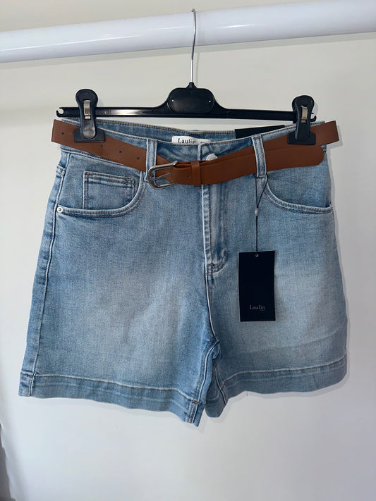 Belted Denim Shorts
