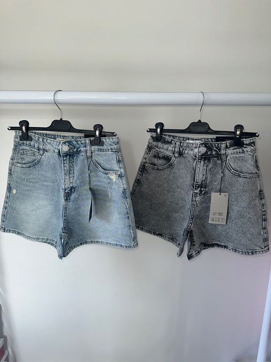 Washed Denim Shorts