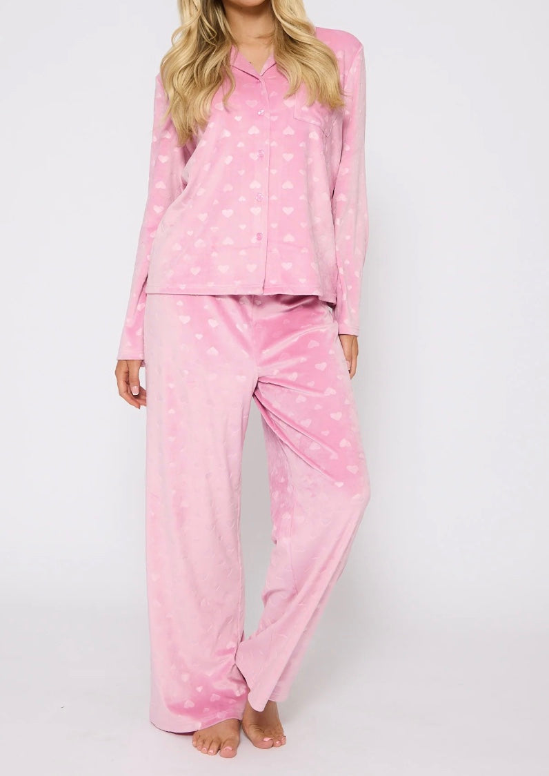 Candy Pink Heart Velour Pyjamas