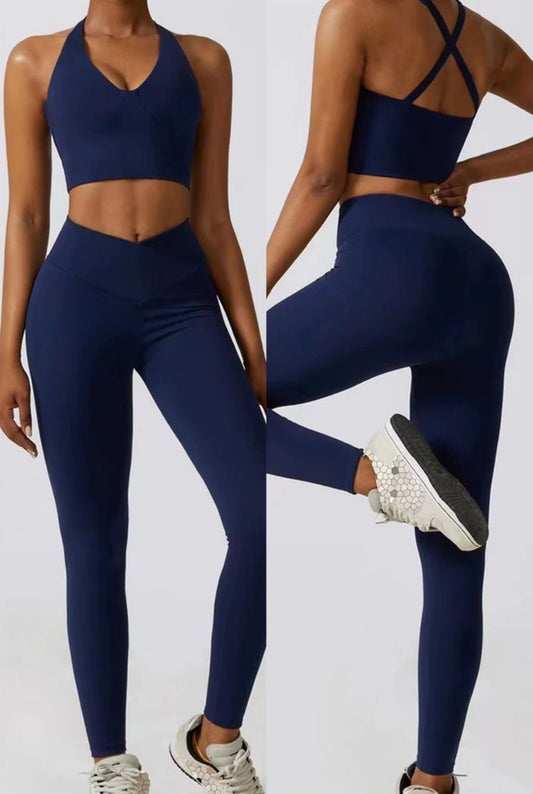 Navy Cross Back Gym Set